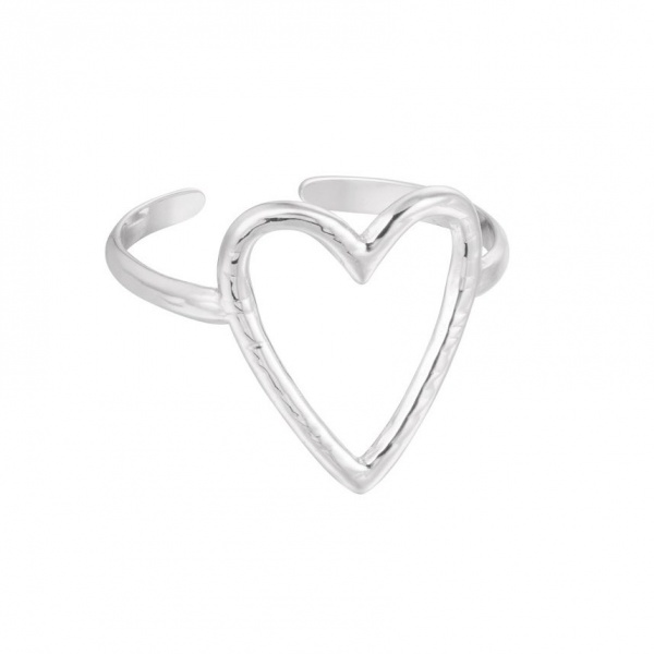 Adjustable Heart Ring - Silver